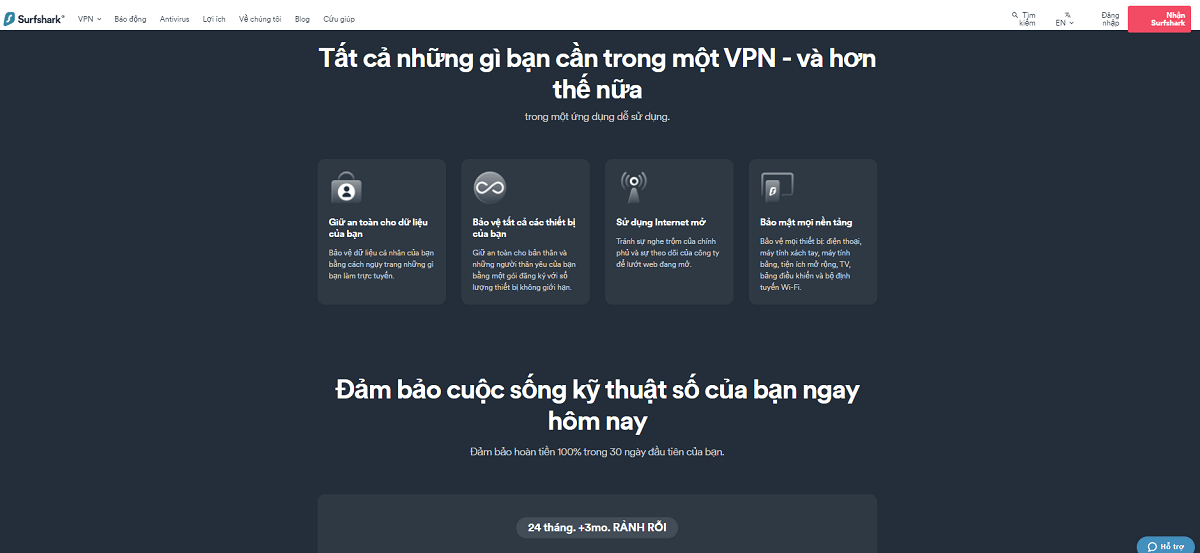 Giao diện tài khoản Surfshark VPN