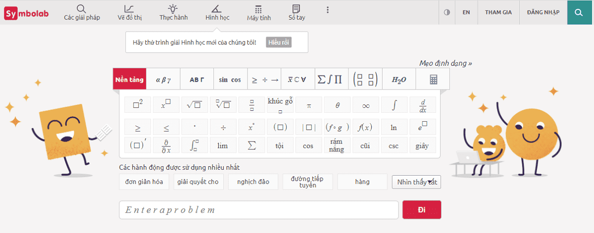 Giao diện tài khoản Symbolab