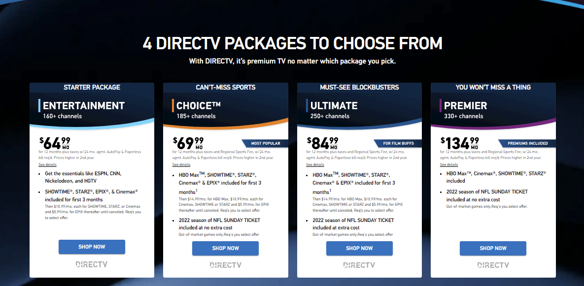 Gói dịch vụ tài khoản DirecTV