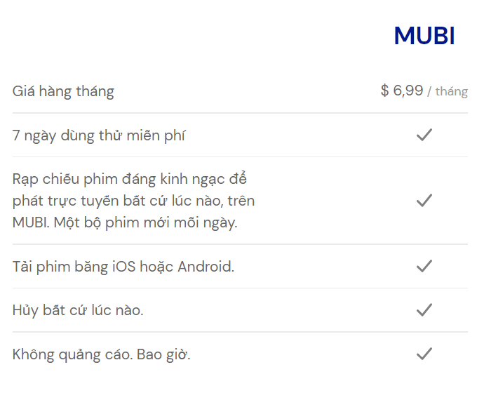 giá tài khoản Mubi