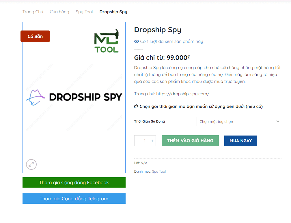 Giá mua chung Dropship Spy tool